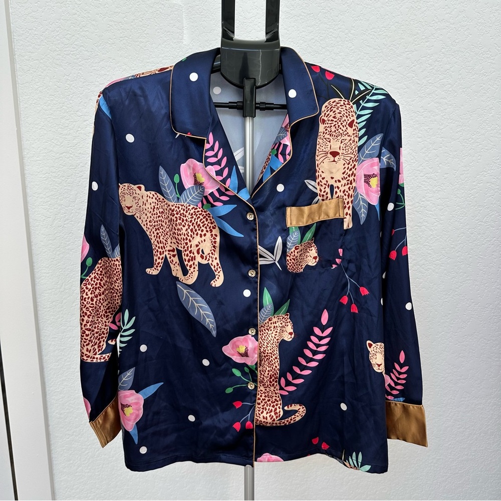 Leopard Print Satin Pajama Top